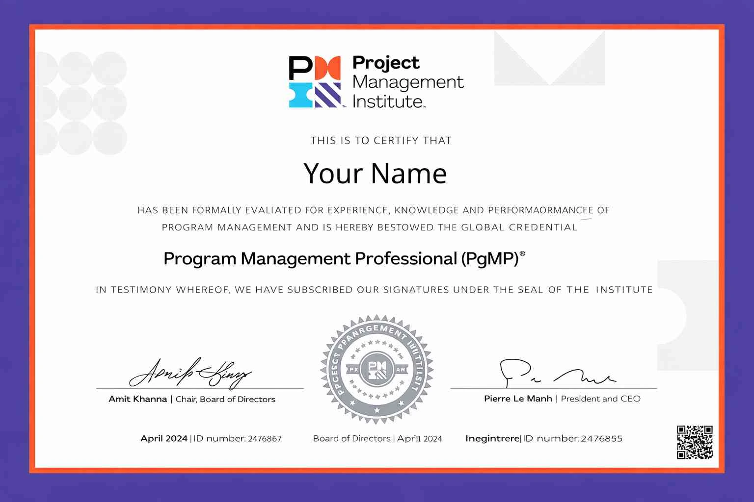 Program Management Professional (PgMP)® certificate