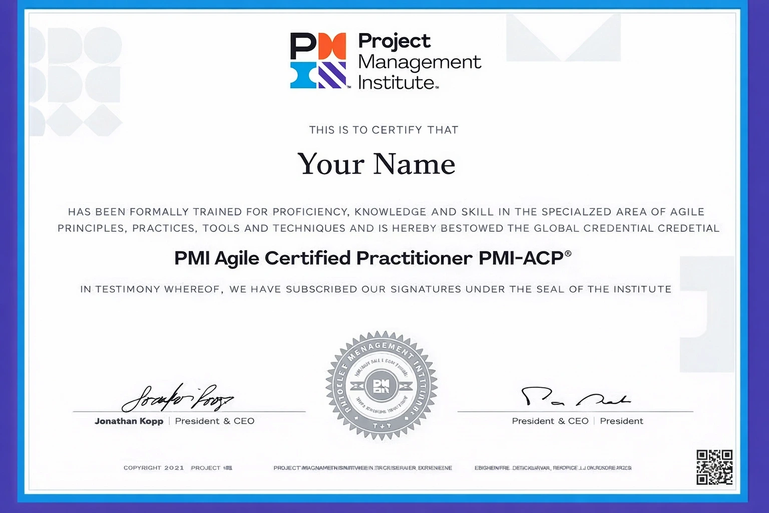 PMI-Agile Certified Practitioner (PMI-ACP®) certificate
