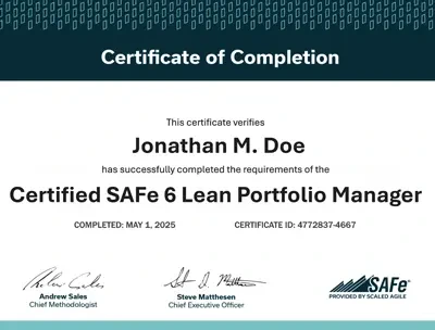 SAFe® 6.0 Lean Portfolio Management (LPM) certificate